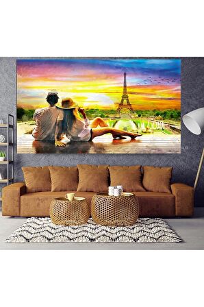 Eyfel Kulesi Gün Batımı Romantik Kanvas Kanvas Canvas Tablo