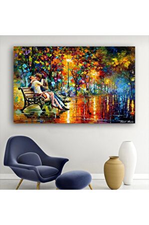 Yağmurlu Sonbaharda Öpüşen Aşıklar Kanvas Kanvas Canvas Tablo