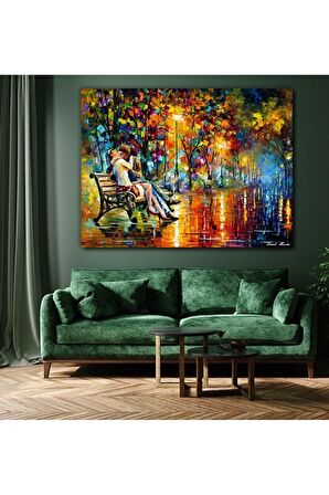 Yağmurlu Sonbaharda Öpüşen Aşıklar Kanvas Kanvas Canvas Tablo