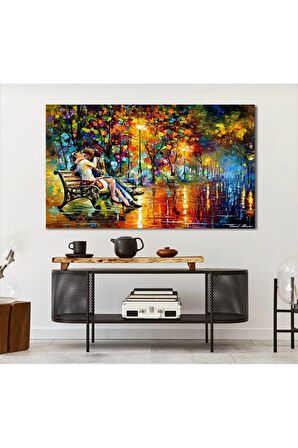 Yağmurlu Sonbaharda Öpüşen Aşıklar Kanvas Kanvas Canvas Tablo