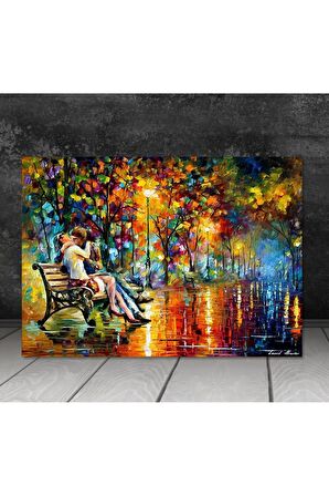Yağmurlu Sonbaharda Öpüşen Aşıklar Kanvas Kanvas Canvas Tablo