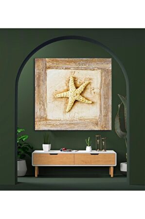 Ahşap Görünümlü Deniz Yıldızı Kanvas Kanvas Canvas Tablo