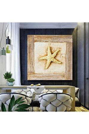 Ahşap Görünümlü Deniz Yıldızı Kanvas Kanvas Canvas Tablo