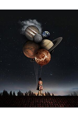 Gezegenler Kanvas Gülen Tablo