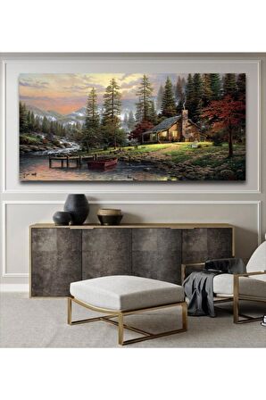 Köy Evi Huzur Manzara Kanvas Gülen Tablo