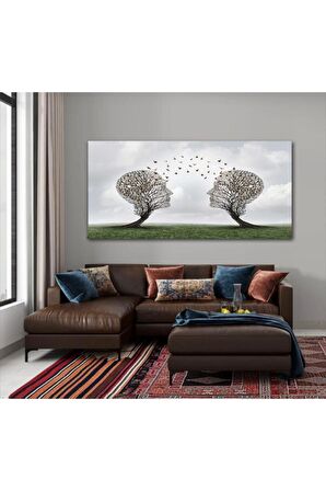 Soyut Ağaç Insanlar Beynimdeki Kuşlar Kanvas Gülen Tablo