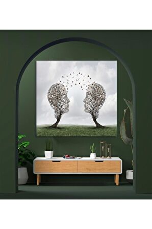 Soyut Ağaç Insanlar Beynimdeki Kuşlar Kanvas Gülen Tablo