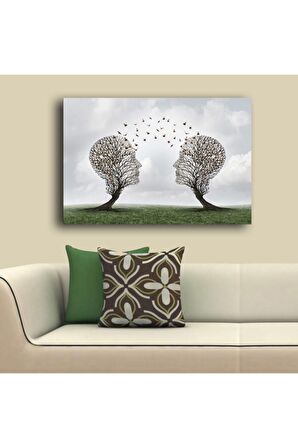 Soyut Ağaç Insanlar Beynimdeki Kuşlar Kanvas Gülen Tablo