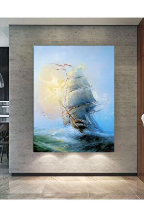 Yağlı Boya Görünümlü Büyük Yelkenli Kanvas Kanvas Canvas Tablo