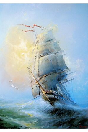 Yağlı Boya Görünümlü Büyük Yelkenli Kanvas Kanvas Canvas Tablo