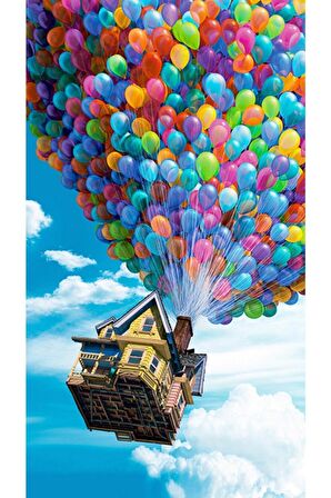 Uçan Ev Renkli Balonlar Kanvas Kanvas Canvas Tablo