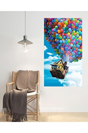 Uçan Ev Renkli Balonlar Kanvas Kanvas Canvas Tablo