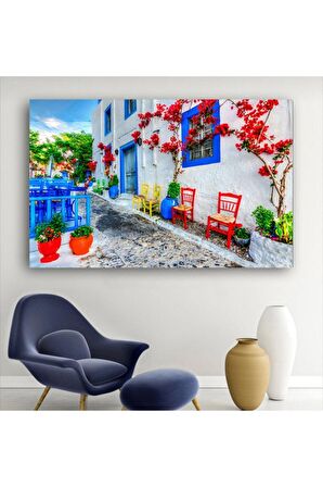 Yunanistan Sokak Manzara Kanvas Kanvas Canvas Tablo