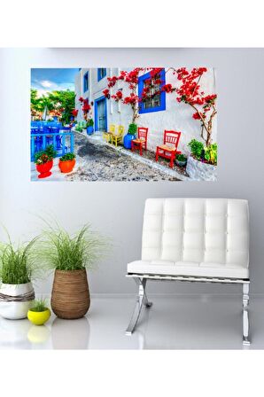 Yunanistan Sokak Manzara Kanvas Kanvas Canvas Tablo