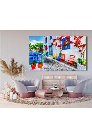 Yunanistan Sokak Manzara Kanvas Kanvas Canvas Tablo