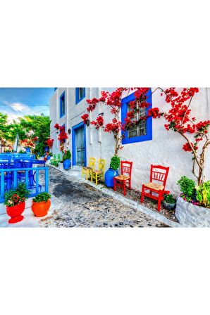 Yunanistan Sokak Manzara Kanvas Kanvas Canvas Tablo