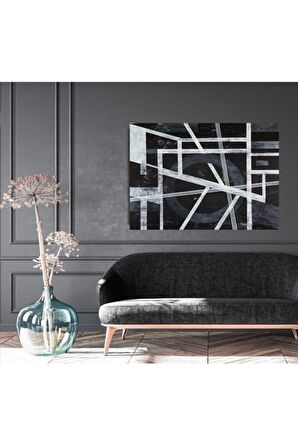 Siyah Beyaz Geometrik Desen Kanvas Kanvas Canvas Tablo