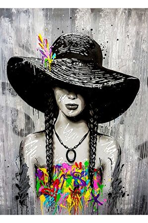 Yağlı Boya Görünümlü Sanatsal Şapkalı Kız Kanvas Kanvas Canvas Tablo