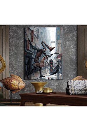 Yağlı Boya Görünümlü Dans Eden Enstrümanlar Kanvas