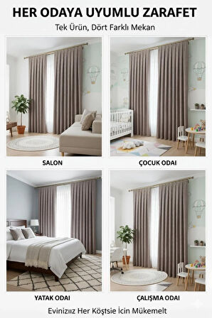 Bohem Ponponlu Koyu Bej Fon Perde 1x3 Sık Pile | Salon, Çocuk Odası Bohem Fon Perde