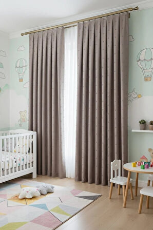 Bohem Ponponlu Koyu Bej Fon Perde 1x3 Sık Pile | Salon, Çocuk Odası Bohem Fon Perde