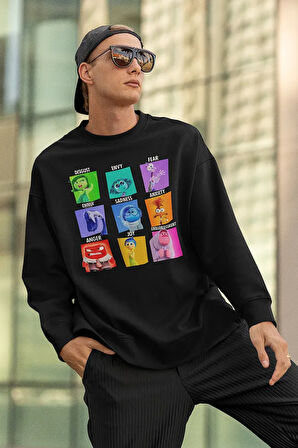 Ters Yüz Insiide Out Baskılı Unisex Oversize Çizgi Film Sweatshirt