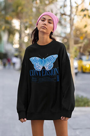 Conversion Kelebek Baskılı Unisex Oversize Tasarım Sweatshirt