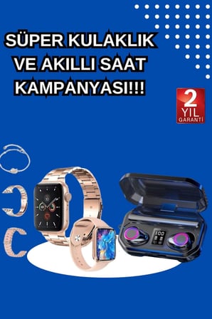 trend Kadınlar İçin 3 Kordonlu Akıllı Saat ve Dijital Göstergeli Powerbankli Bluetooth Kulaklık Dokunmatik Kontrol 2026