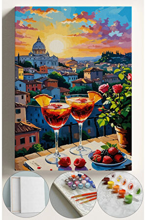 Sayılarla Boyama Seti Numaralı Tuval Fırça Boya 40x50 Cm - KOKTEYL MANZARA