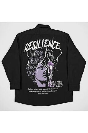Resilience Yazılı Unisex Tasarım Baskılı Cepli Gömlek