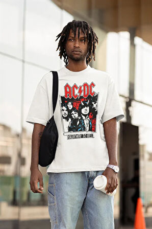 Rock Metal Müzik Grubu AC DC Baskılı Unisex Tişört, Oversize Highway To Hell Tişört