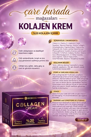 Çare Burada Biobiens Kolajen Yüz Nemlendirici Krem 50 ml Vitamin C ve E İlaveli