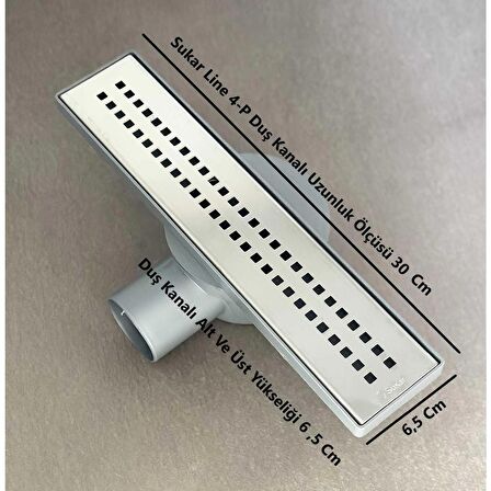 KOLDOOR Sukar Line 4P Duş Kanalı Plastik Kasa Paslanmaz Izgara Süzgeç Ø50 Çıkış 30 Cm 1154-100650-02