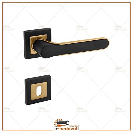 KOLDOOR Zirve Siyah Gold Kare Rozetli Oda Kapı Kolu Koldoor 5 Takım