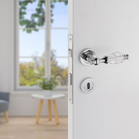 Topkapı Kristal Cam Rozetli Krom Oda Kapı Kolu Koldoor 4 Takım