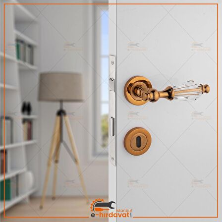 Topkapı Kristal Cam Rozetli Albirifin Oda Kapı Kolu Koldoor 4 Takım