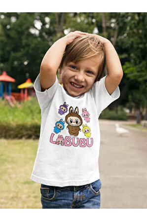 Tasarım Labubu Baskılı Unisex Çizgi Film Çocuk Tişört (1-12 Yaş)