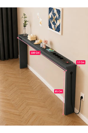 Café Royale Vintage & USB-Tech Konsol Raf - 3 USB + 4 Priz Girişli MDF Koltuk Arkası Raf Dresuar Antrasit 100x85x12