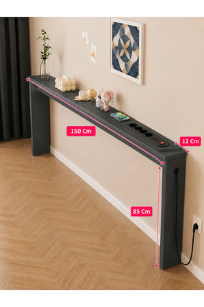 Café Royale Vintage & USB-Tech Konsol Raf - 3 USB + 4 Priz Girişli MDF Koltuk Arkası Raf Antrasit 150x85x12
