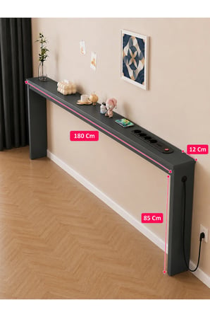 Café Royale Vintage & USB-Tech Konsol Raf - 3 USB + 4 Priz Girişli MDF Koltuk Arkası Raf Antrasit 180x85x12