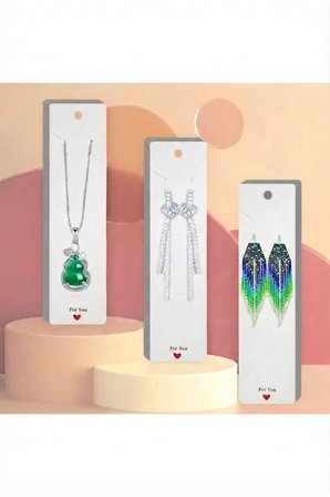 Premium Önü Beyaz Arkası Gri Takı Sergileme Kartı 100 Adet | Kolye ve Küpe Sunum Kartı