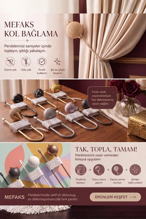 Konik Model Hayalet Kol Bağı Perde Bağı Kordonu Perde Tutucu Aksesuarı