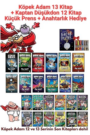 Köpek Adam 13 Kitap + Kaptan Düşükdon 12 Kitap + Küçük Prens - 26 Kitap Set + 1 ad. Anahtarlık