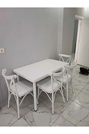 Kora Serisi Beyaz 70x110 Sabit Masa Yemek Odası Takımı,Mutfak Masası Takımı 4 Adet Sandalye