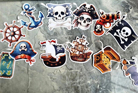 32 Parça Tam Set Korsan Temalı Deniz Kaptan Doğum Günü Seti Banner Pasta Kürdanı Cupcake Süsü Seti