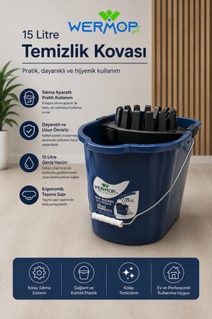 15 Litre Temizlik Kovası Sıkma Aparatlı Mop Kovası