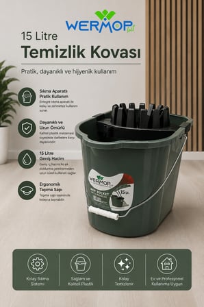 15 Litre Temizlik Kovası Sıkma Aparatlı Mop Kovası