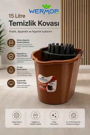 15 Litre Temizlik Kovası Sıkma Aparatlı Mop Kovası