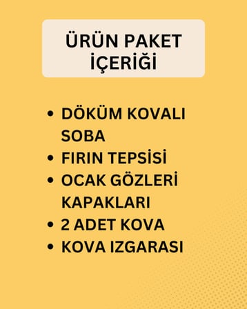 Kovalı Kuzine Döküm Tablalı Sac Gövdeli Odun ve Kömür Sobası Fırınlı 2 Adet Kova ve Tepsi Hediyeli