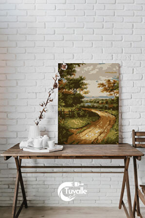Köyümüzün Güzel Yolu Sayılarla Boyama Seti, Hobi Seti, 40X50 Tablo, Fırça Boya, Numaralı Tuval